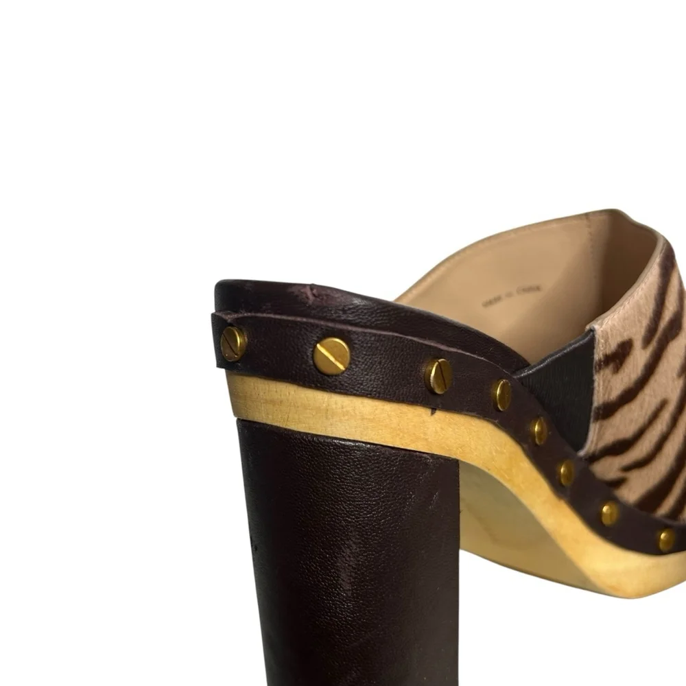 Veronica Beard Grita Calf Hair Studded Mules Clogs Wooden Heels Zebra Size 7 - Picture 12 of 12